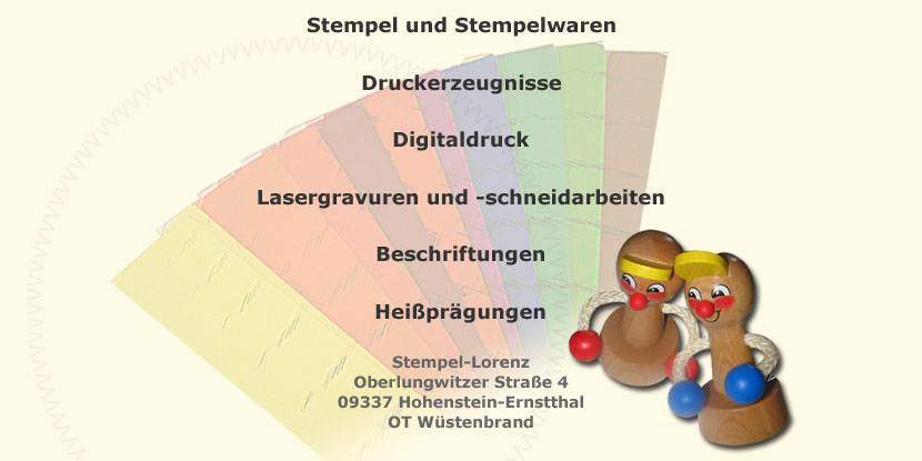 Stempel und Stempelwaren, Druckerzeugnisse, Digitaldruck, Lasergravuren und Laserschneidarbeiten, Beschriftungen, Hei&szlig;r&auml;gungen